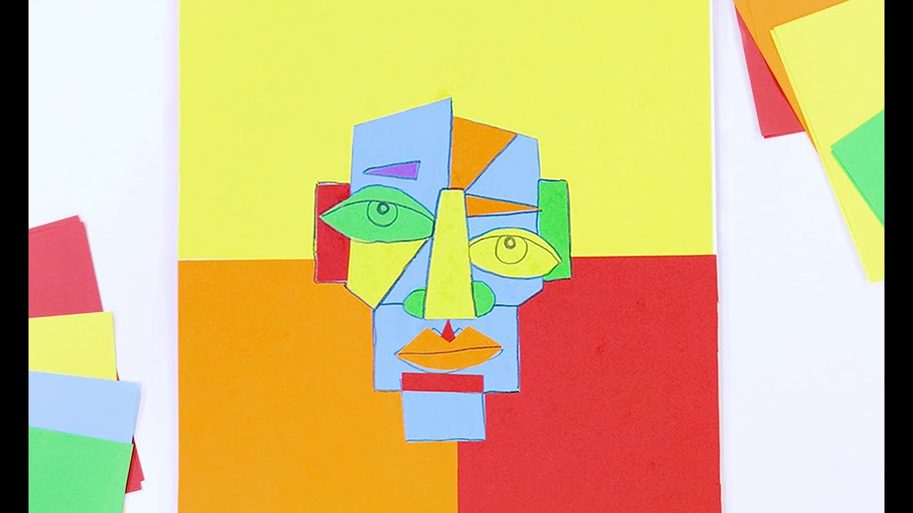 Create a Picasso style self portrait with coloured paper