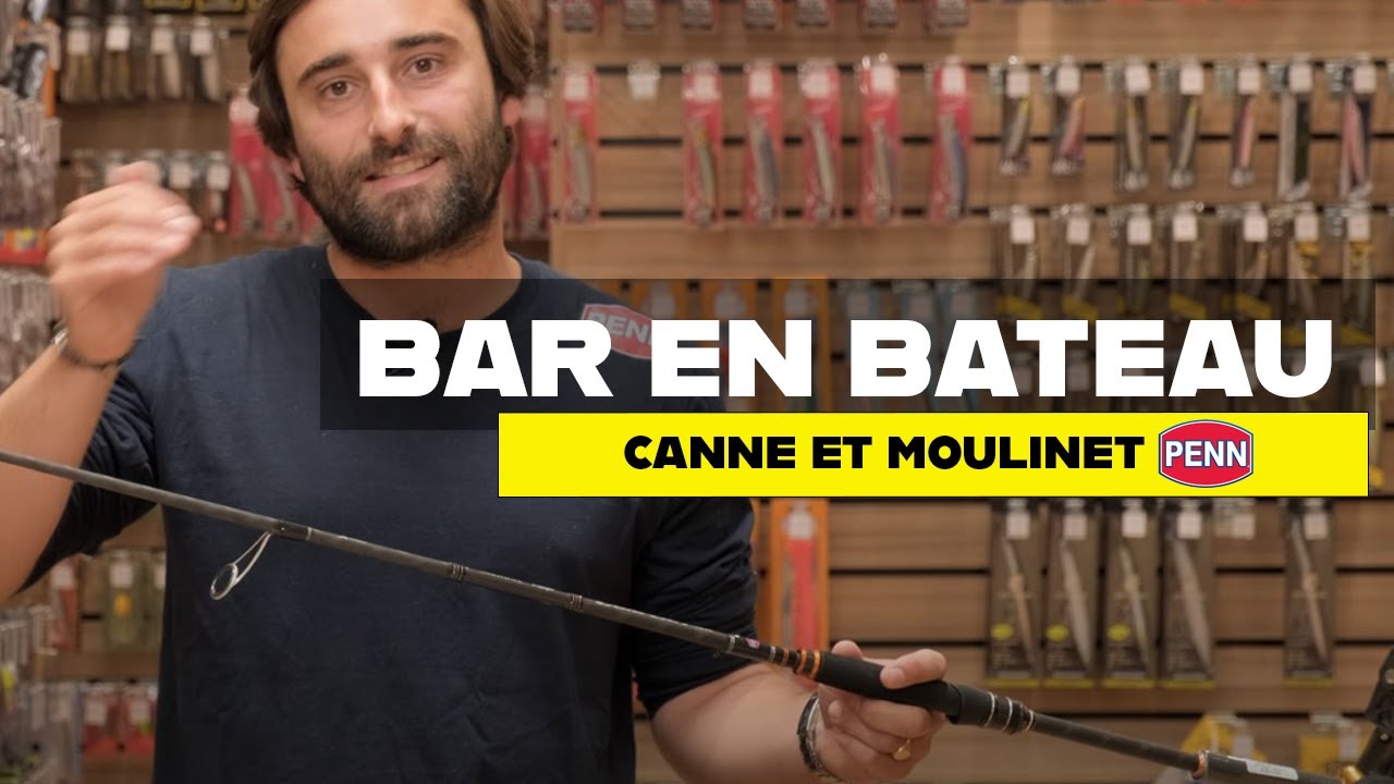 Un ensemble canne et moulinet pour p&ecirc;cher le bar en bateau