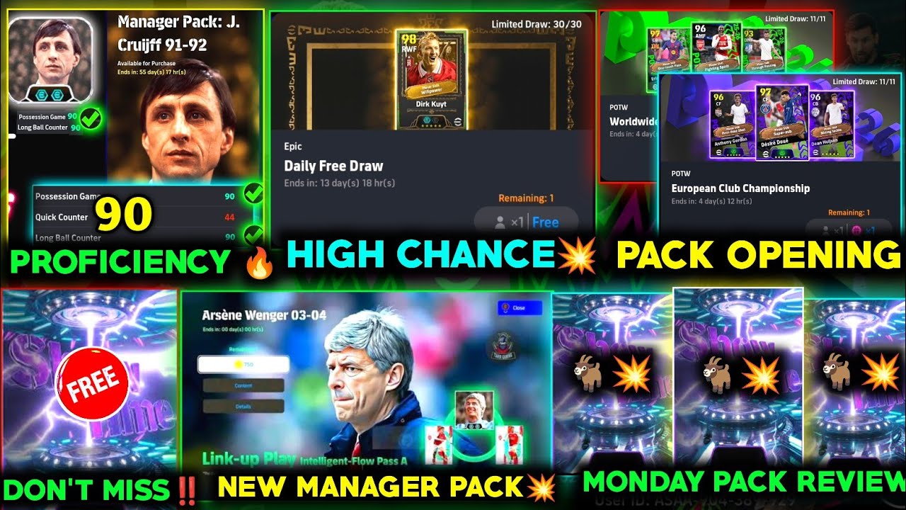 90 Rated manager😱 | Monday pack review | New link up play manager pack 🔥| pack opening Efootball