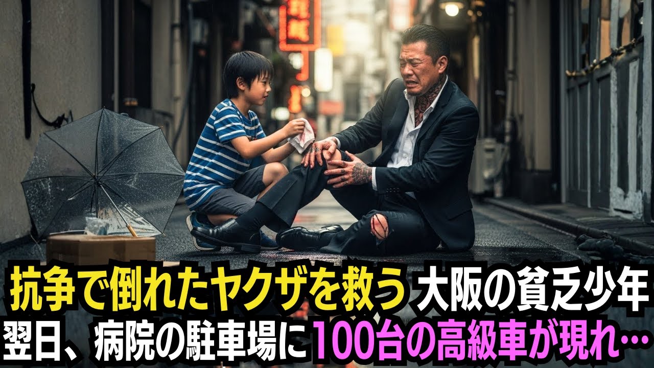 抗争で倒れたヤクザを救う大阪の貧乏少年→翌日、病院の駐車場に100台の黒塗り高級車が現れ…