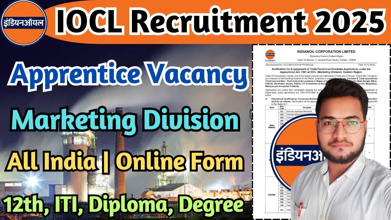 IOCL Recruitment 2025, IOCL Marketing Division Apprentice 2025,12th, ITI, Diploma, Degree Apprentice