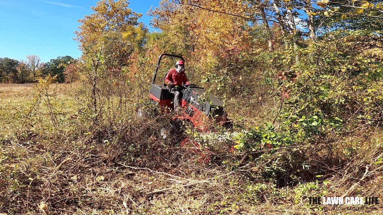 Ventrac Tough Cut Mows Down Overgrown Brush Around Tree Line in Mowssouri!