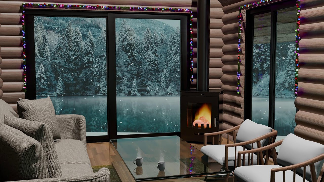 🔥 Cozy Forest Cabin ❄️ Winter Fireplace Ambience 🎹 Relaxing Fire Cracking & Piano for Sleep
