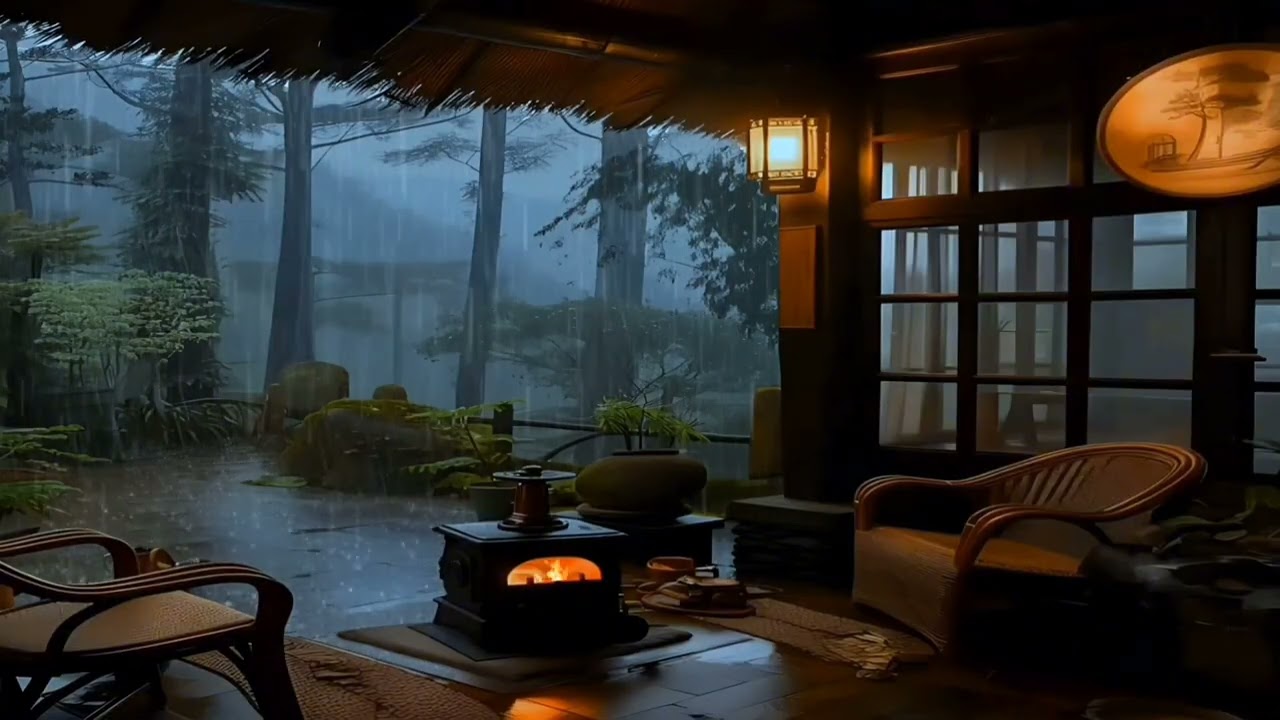 Gentle Rain & Fireplace Glow | Peaceful Forest Evening Ambience For Deep Sleep & Relaxation