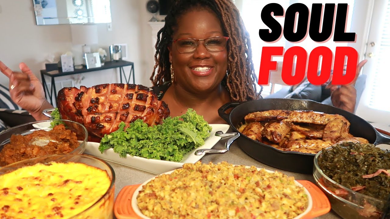 Soul Food Meal Smothered Turkey Wings Glazed Ham Kale Mashed Sweet Potates Mac and Cheese Dressing