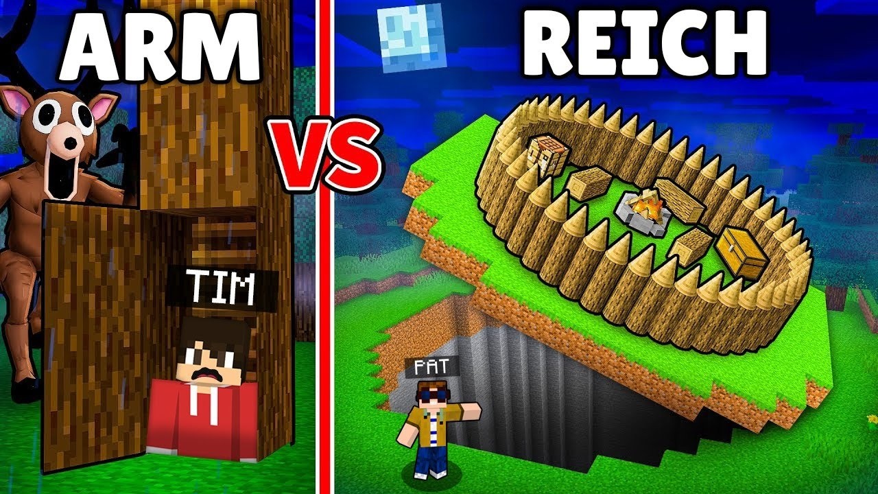 ARME vs. REICHE 99 NÄCHTE im Wald BASIS KAMPF in Minecraft..