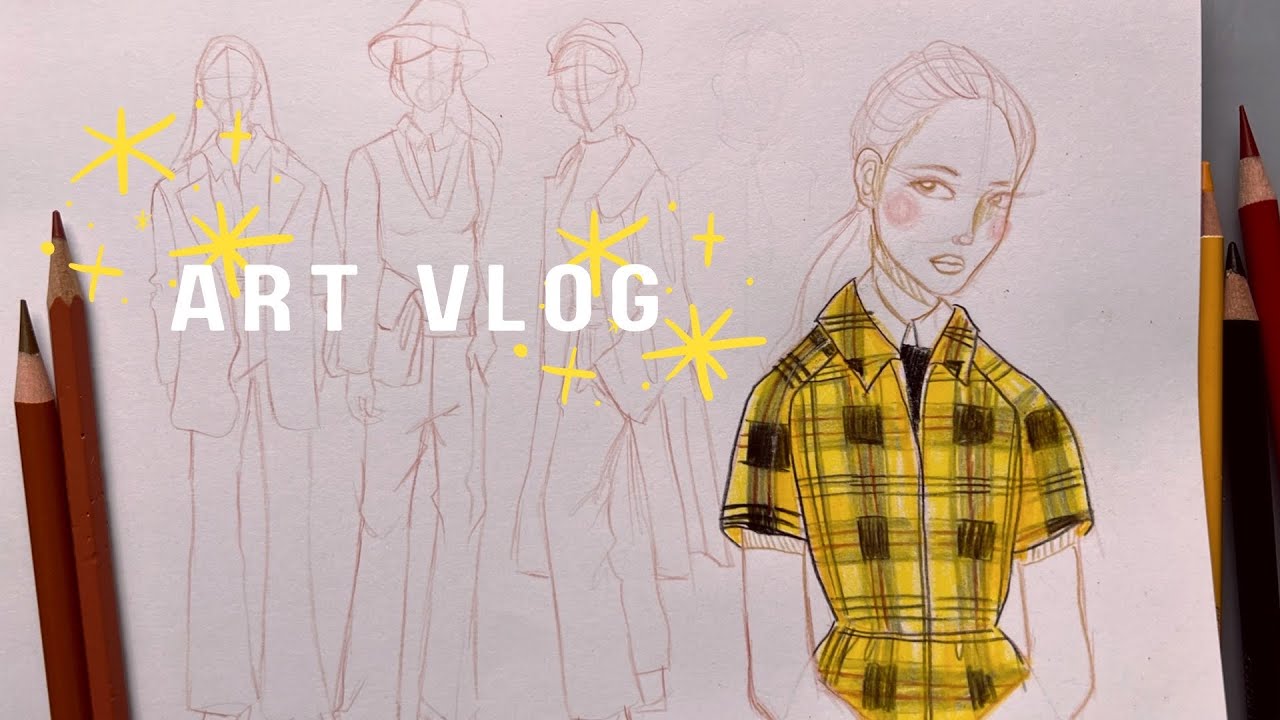 Sketching Poses and Dior Tartan Pattern ☁️ Calm Art Vlog ✨