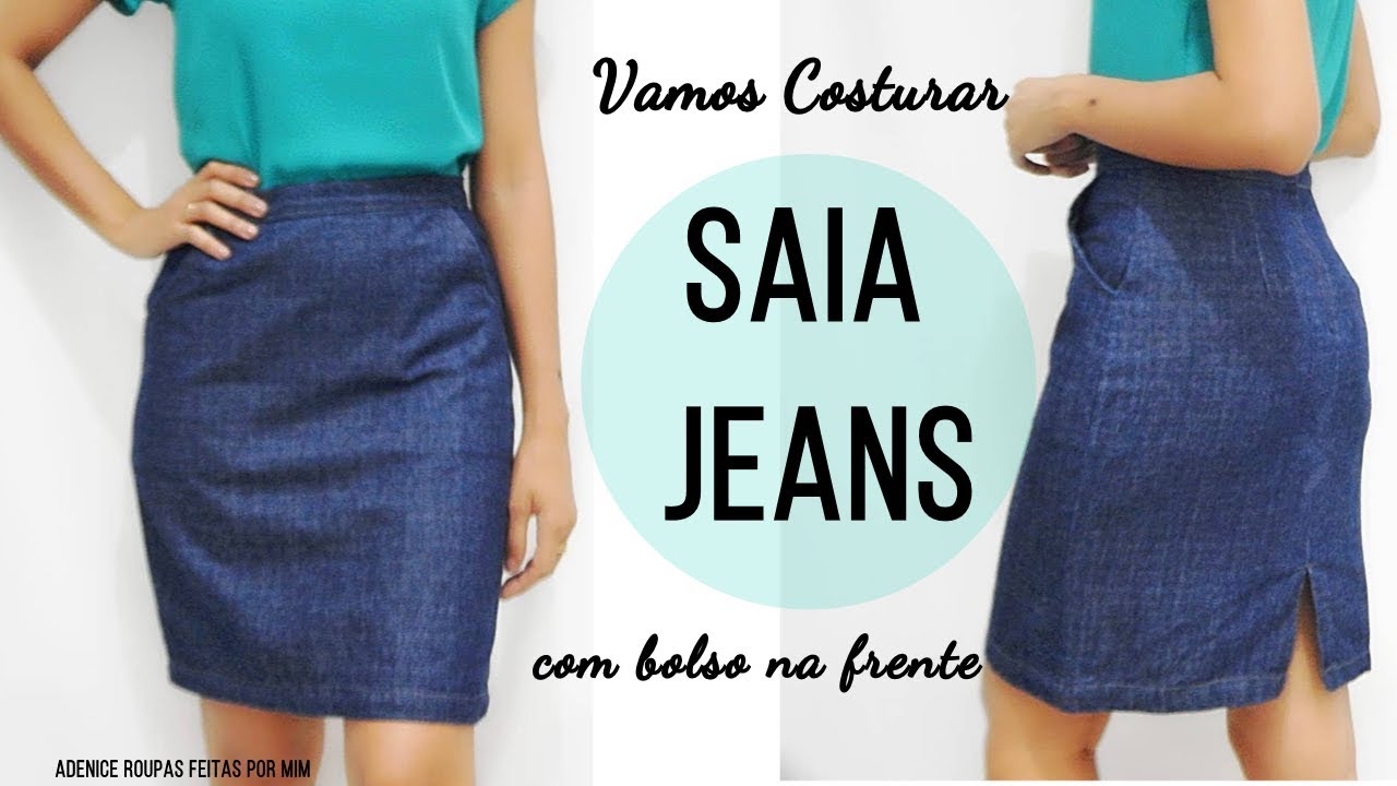 costurando SAIA reta JEANS COM BOLSO NA FRENTE