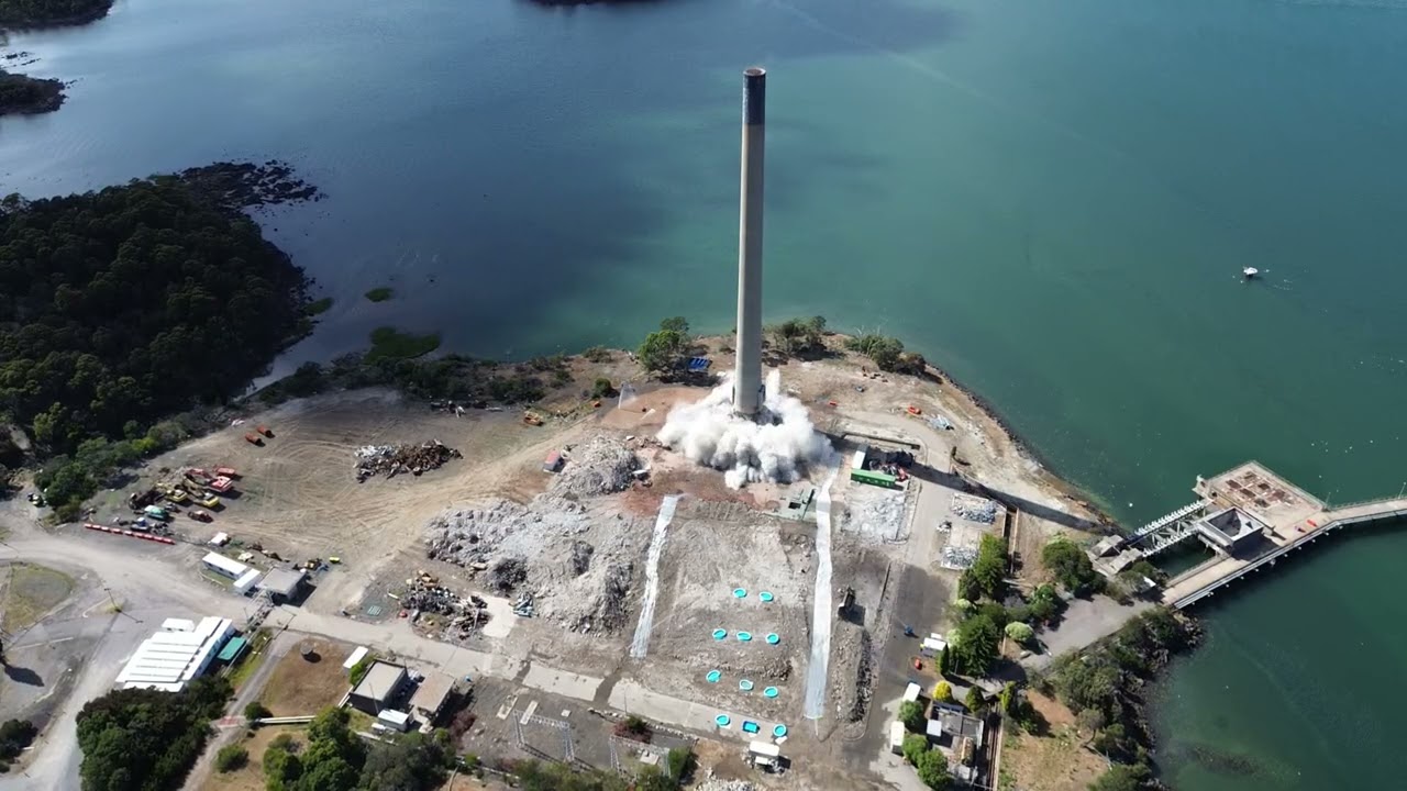 Final big blast completes demolition at Bell Bay Power Station in Tasmania