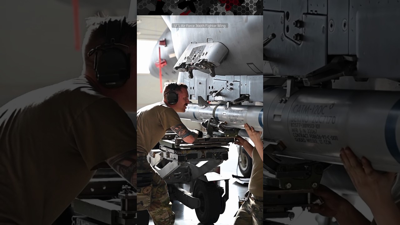 Loading CATM-120C Training Missile onto F-15 Eagle Fighter Jet