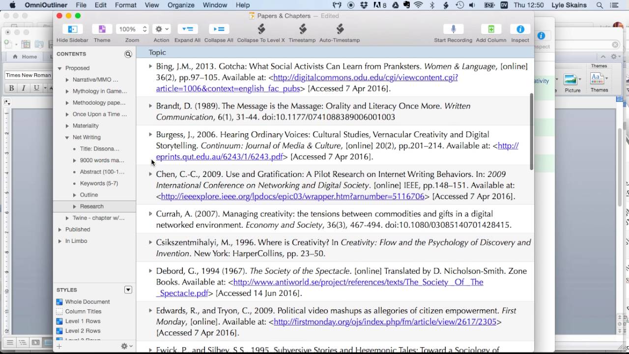 Sample Workflow 3: Incorporating Notes & Research into Paper/Thesis