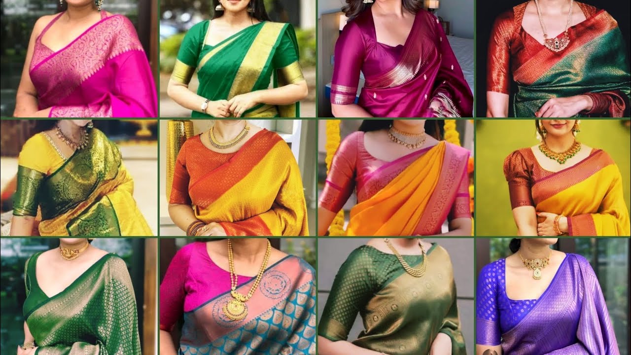 Trending Contrast Silk Saree blouse neck designs|Boat neck blouse design|Latest Silk saree blouses