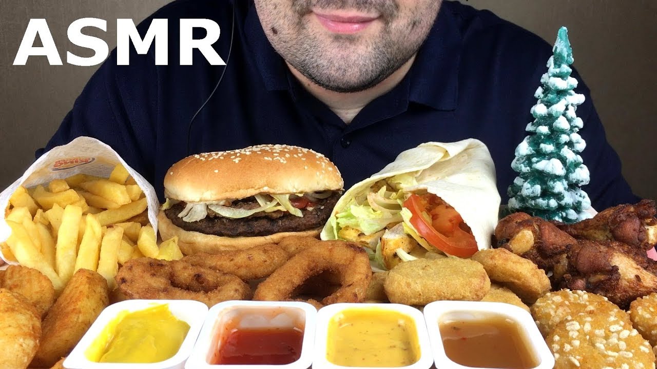 ASMR BURGER KING FEAST Whopper, Onion Rings, Chicken, French Fries and Caesar Roll (Eating Sounds)