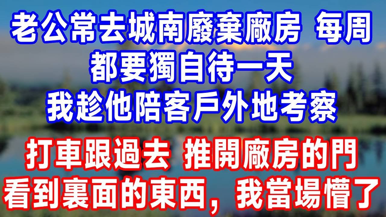 老公常去城南廢棄廠房，每周都要獨自待一天。我趁他陪客戶外地考察，打車跟過去。推開廠房的門，看到裏面的東西，我當場懵了！#人生感悟 #故事分享 #故事頻道 #生活經驗 #正能量 #情感