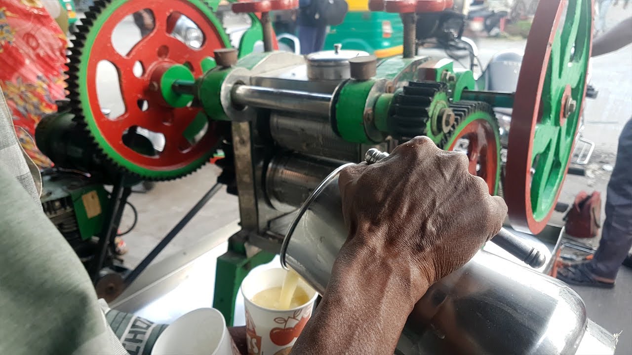 Sugarcane Juice Drinking Delicious | Healthy Street Food Sugarcane Juice | Indian Street Food