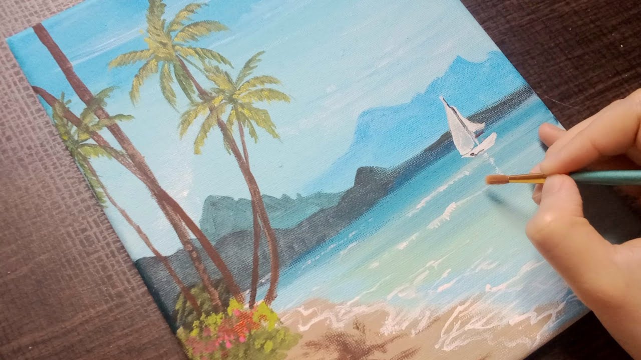 Tropical Seaside Sailboat / Acrylic Painting / Painting Techniques