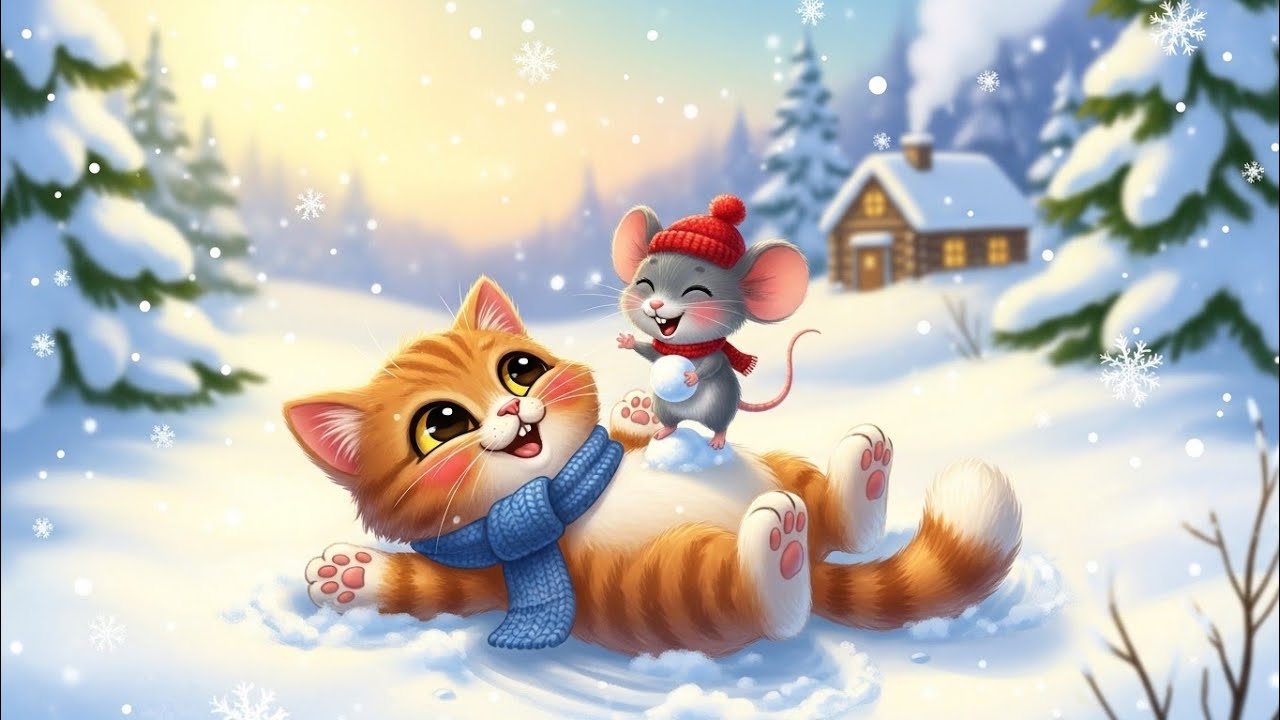 Cute Winter Friendship – Cat and Mouse Cartoon