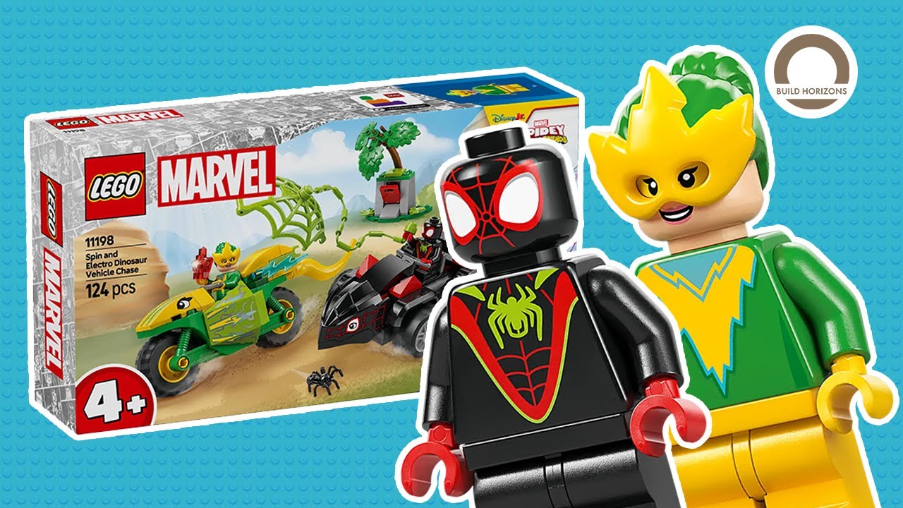 LEGO Marvel 11198 Mile Morales (Spin) vs Electro: Epic Dino Vehicle Chase Speed Build!