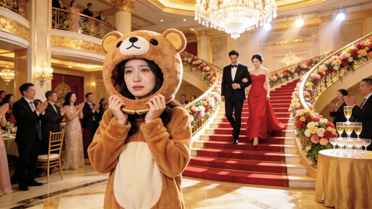 At wedding, dressed as a mascot, she witnes fiancé marry someone. She left marry  CEO, let he regret