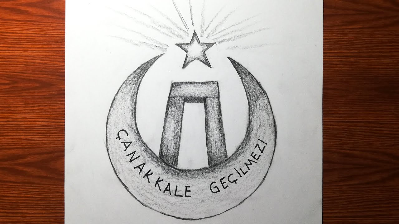 Karakalem, kolay 18 Mart Çanakkale Zaferi Resmi Çizimi. Çanakkale Resmi Nasıl Çizilir?