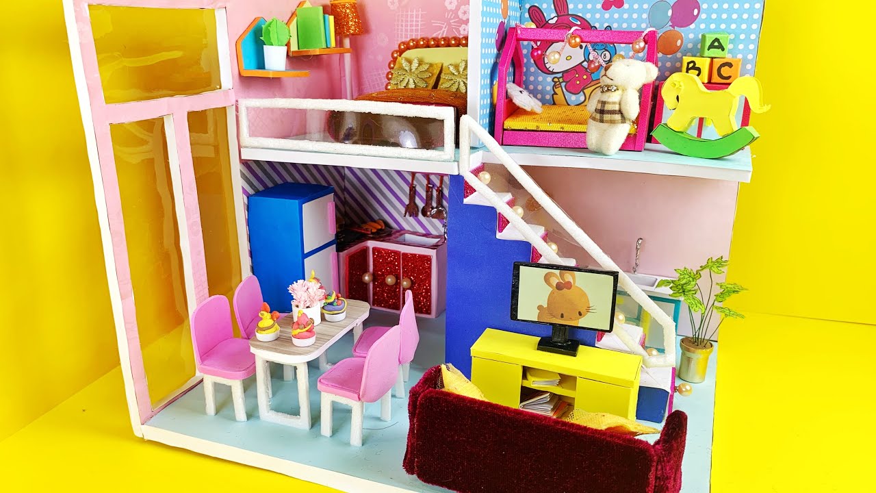 DIY Miniature Cardboard House #5❤️  With Two Bedroom, Bathroom, Living Room and Kitchen