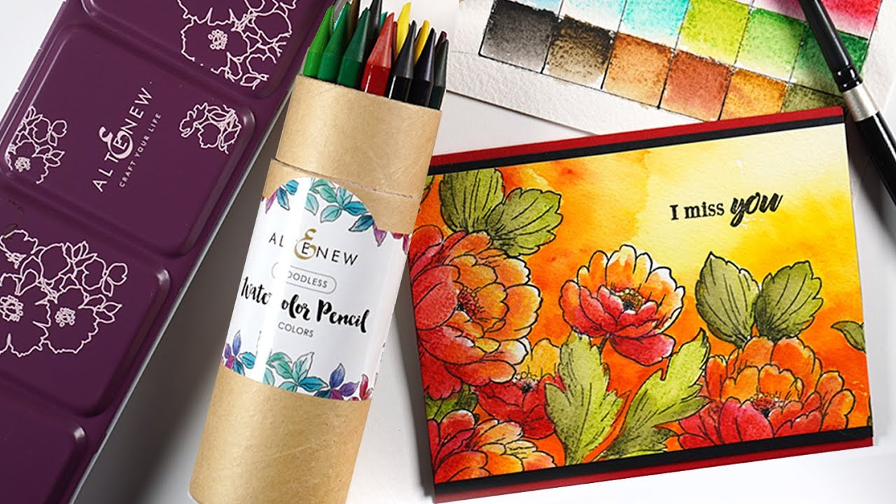 Watercolor vs watercolor pencils - Altenew Bloghop