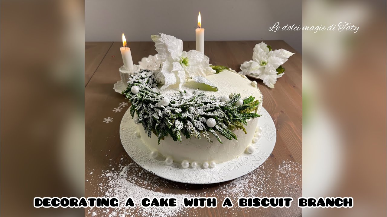 Decorating a cake with a biscuit branch