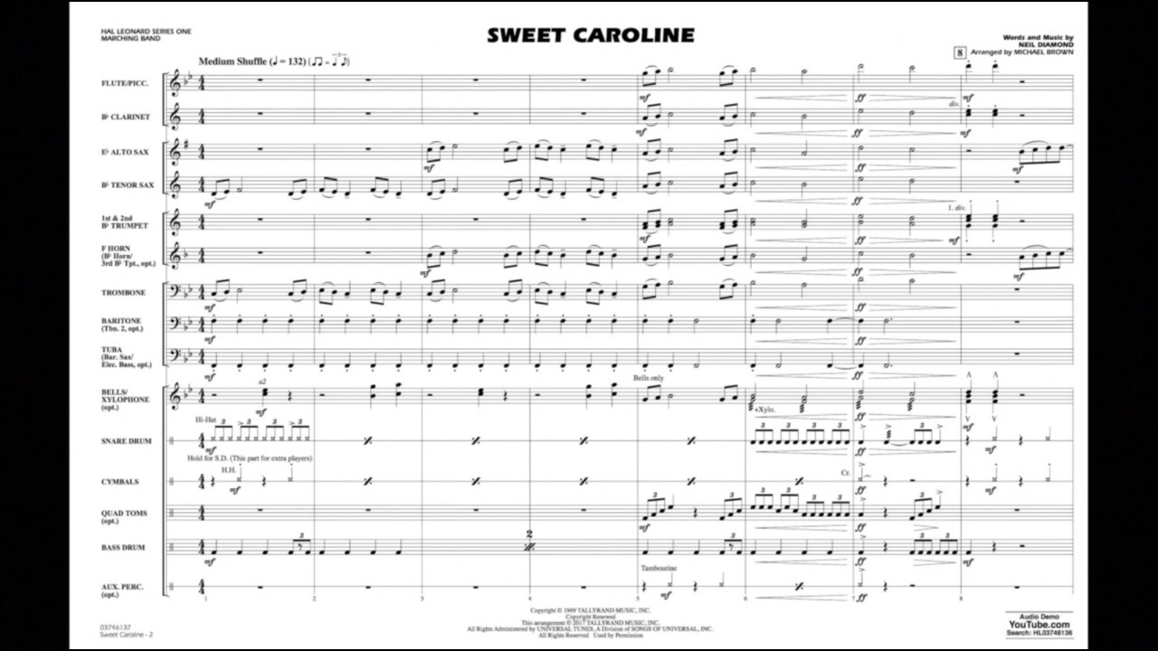 Sweet Caroline arranged by Michael Brown