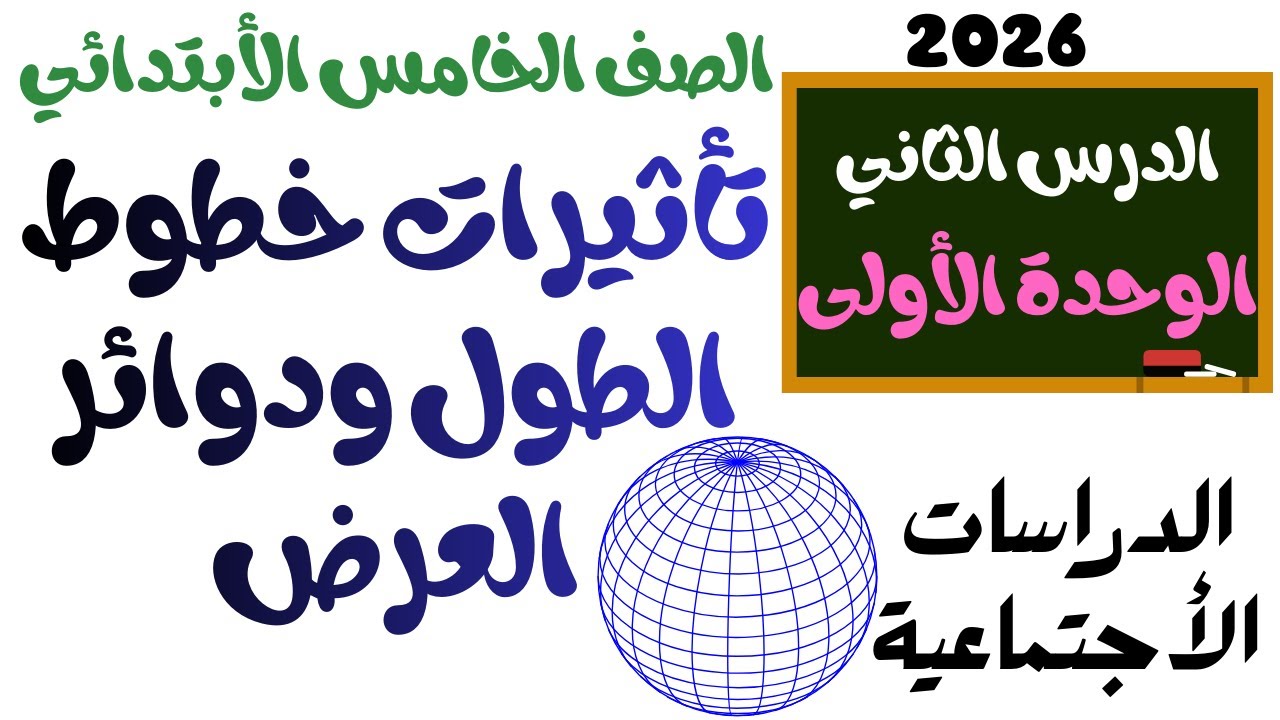 الدرس الثاني الصف الخامس الأبتدائي الترم التاني تأثيرات خطوط الطول ودوائر العرض