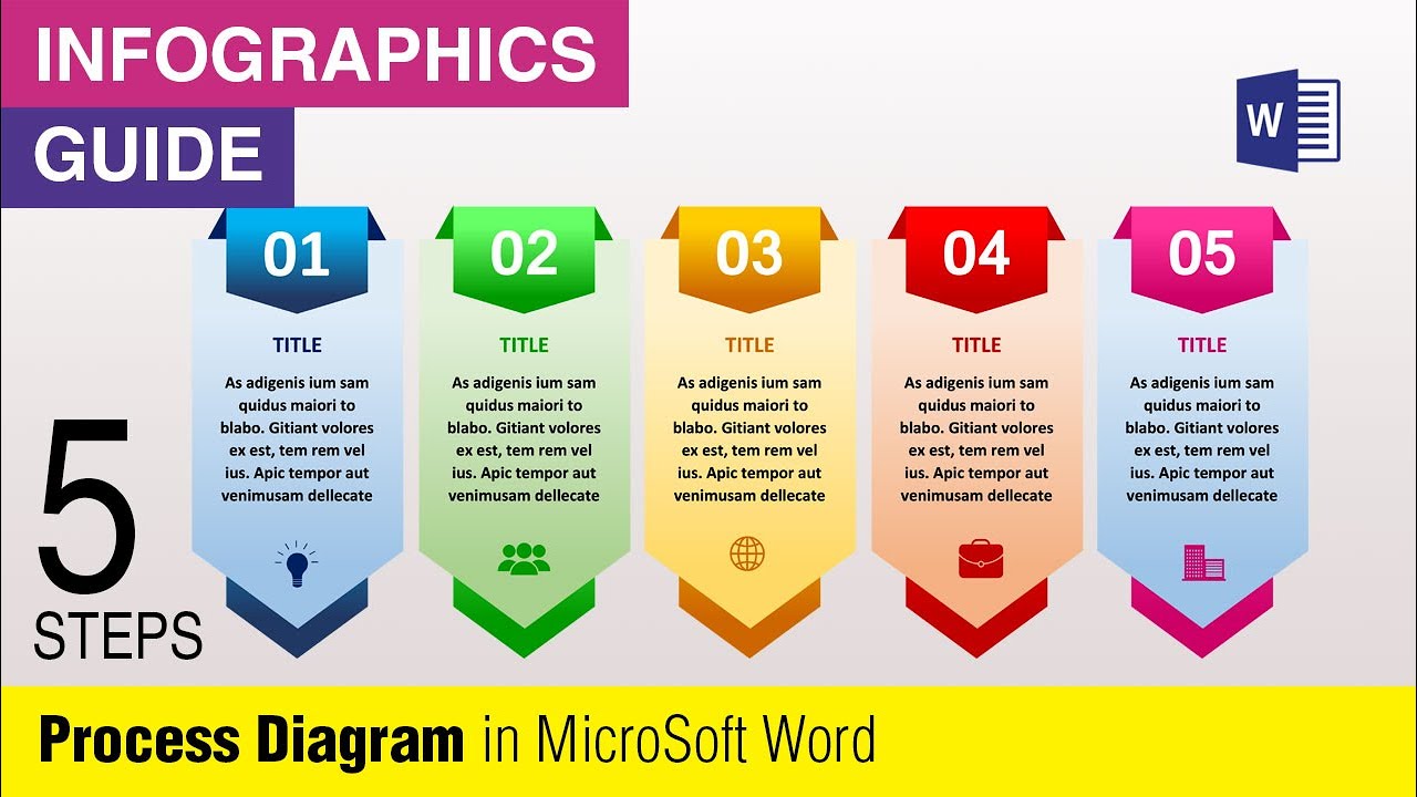 Process Diagram with 5 Options in MS Word | Microsoft Word Infographic Tutorial