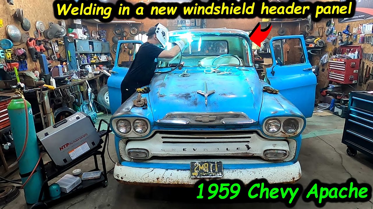Welding in our front header and inner filler panels in our 1959 Chevy Apache