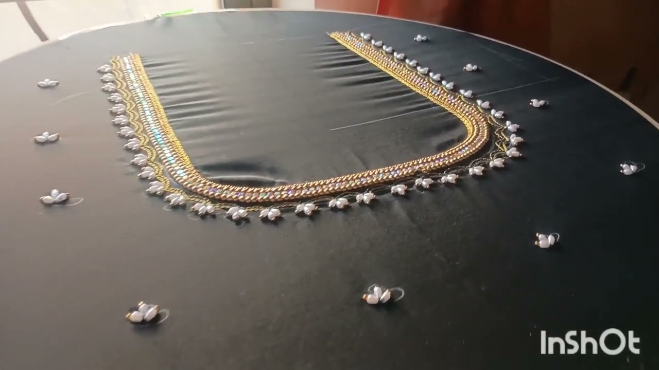Aari work design with black and gold with beads,,,,,