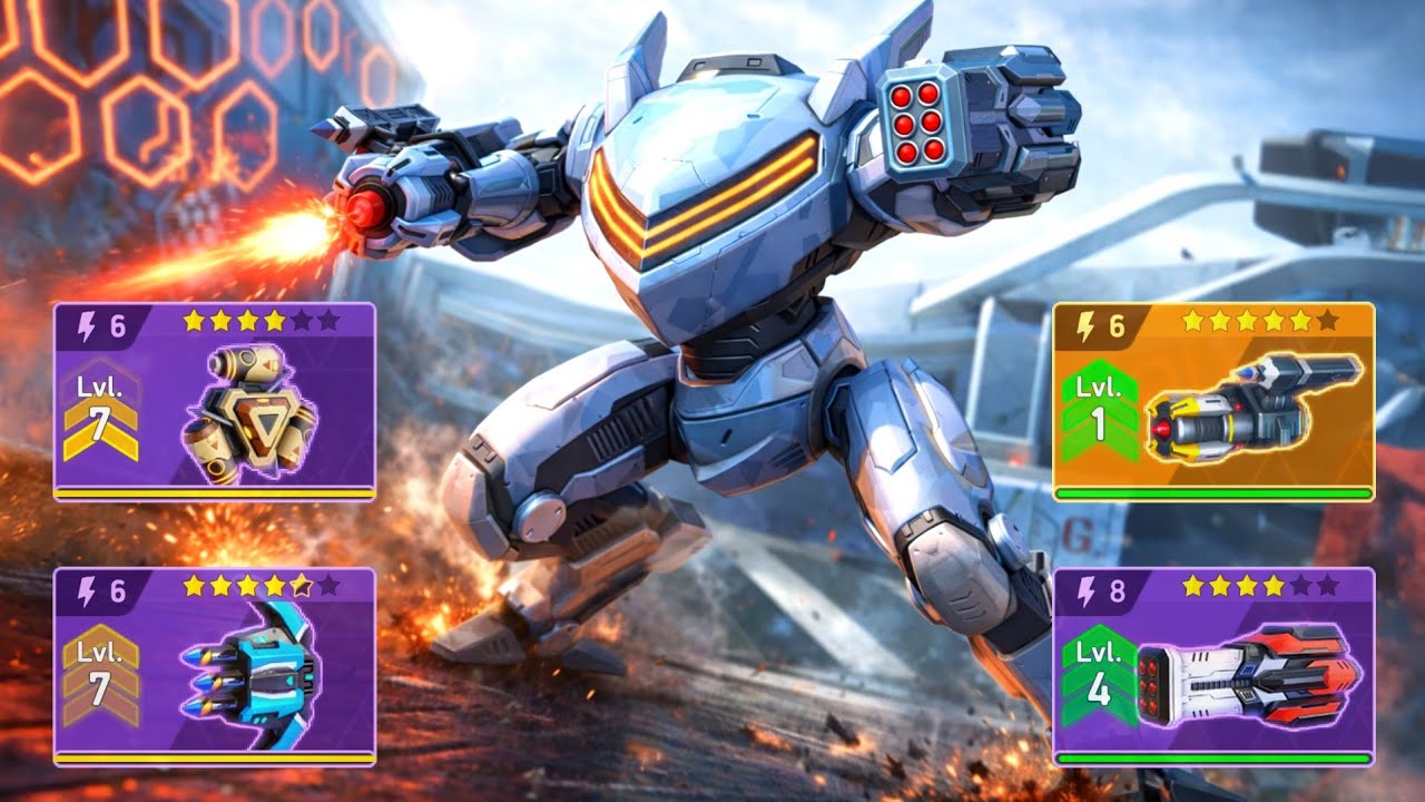 Shadow with Missile Rack 8, Nade Launcher 6, Gemini 6, Cryo Javelin 6 - Mech Arena
