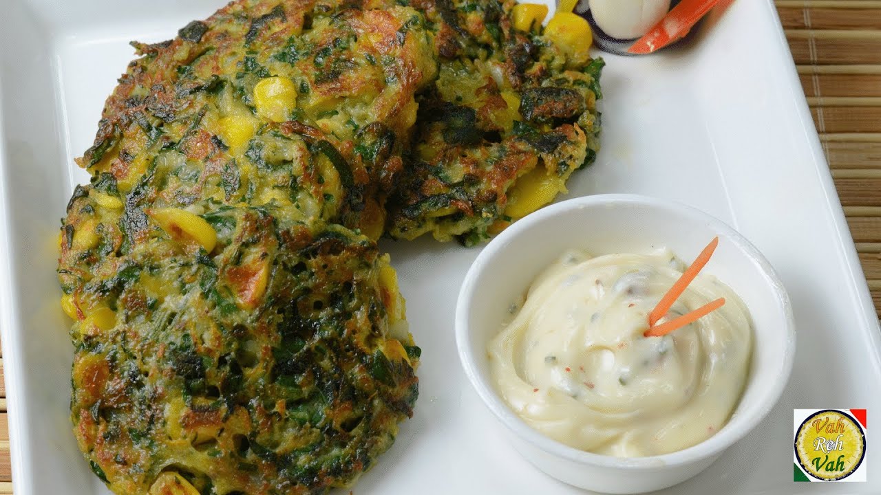 spinach and corn fritters  - By Vahchef @ vahrehvah.com