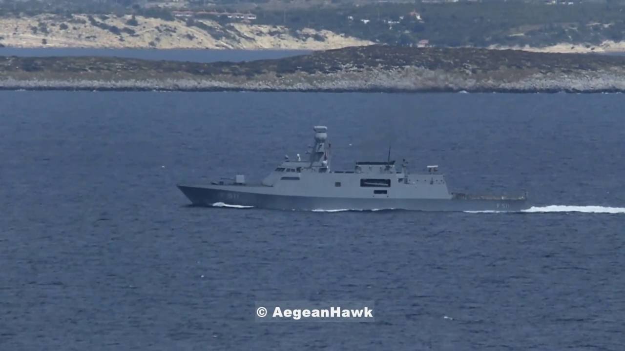 Turkish Navy Ada class TCG F511 Heybeliada northbound the Aegean Sea.