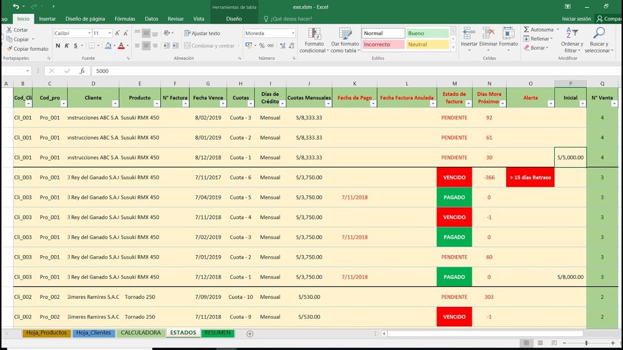 Control de cobros en excel, Facturas vencidas, por cobrar y pendientes - 1era Parte