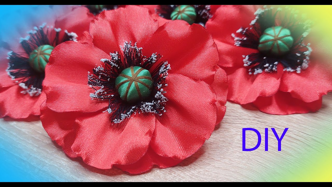 DIY/Майстер клас. Квітка мак з атласної стрічки.