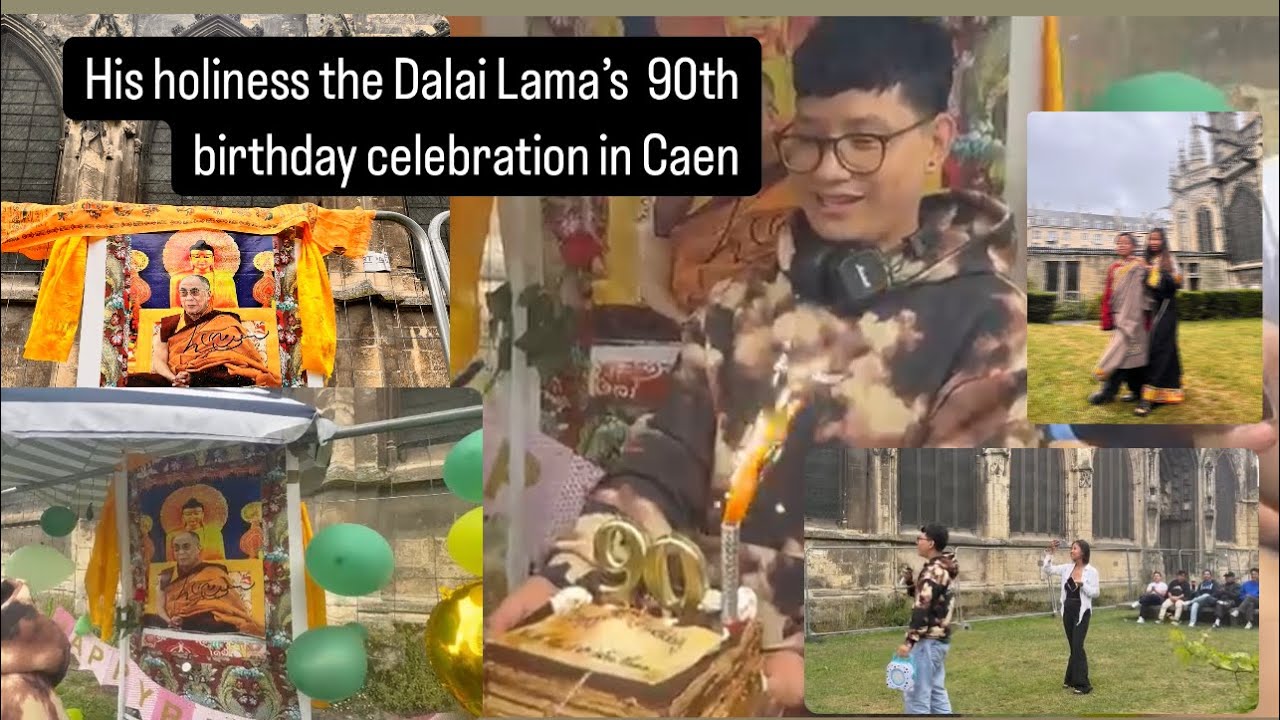 His holiness the Dalai Lama 90th birthday celebration in Caen Normandie who came to sing a song
