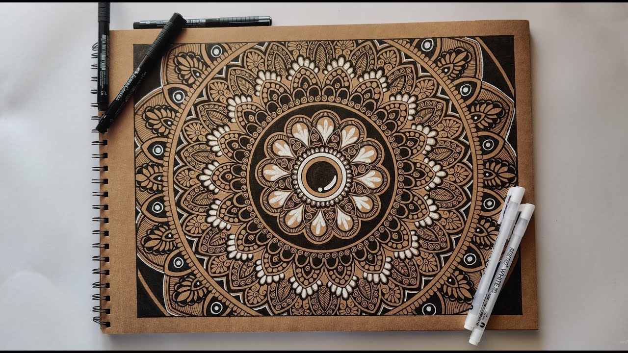 How to Draw MANDALA ART for Beginner || mandala art with white pen on khaki paper