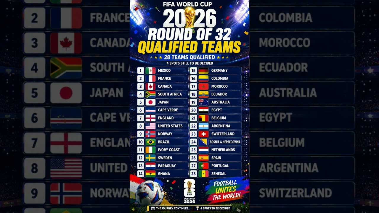 FIFA World Cup 2026 | Round of 32 Qualified Teams 🏆 | 28 Teams Confirmed | Knockout Stage Update