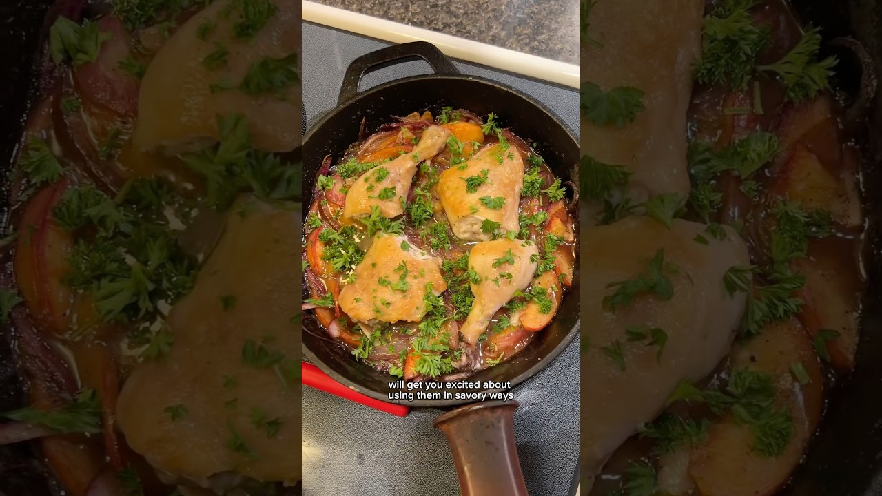 NECTARINE CHICKEN SKILLET 🍑🥘🧄🍗🌿 #dietitian #summercooking #chickenrecipe #nectarine