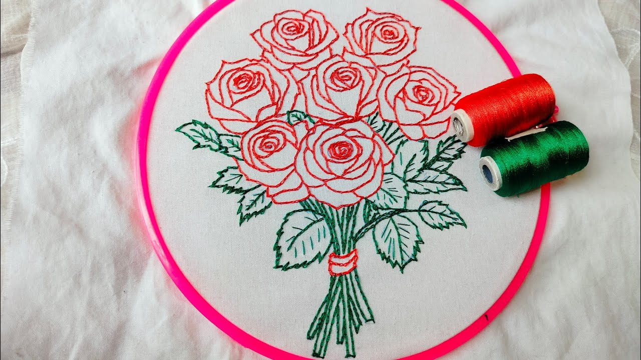  Beautiful Flower Bouquet Embroidery Tutorial / Rose Flower Bouquet Embroidery / chain stitch 