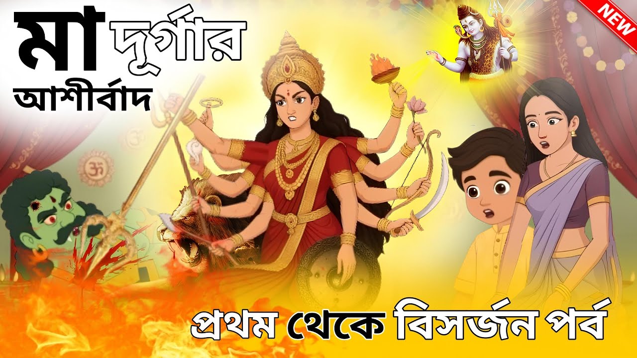 মা দুর্গার আশীর্বাদ | প্রথম থেকে বিসর্জন পর্ব | Maa Durga Cartoon Bangla Moral Story