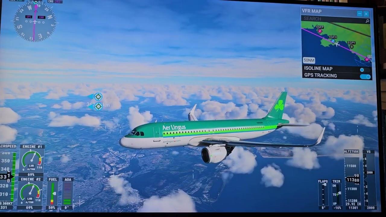 Microsoft Flight Simulator - Cardiff, Wales to.Shannon, Ireland (A320 Aer Lingus)