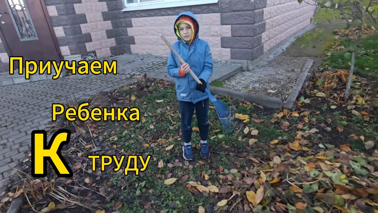 Ярослав и я, прибираем сад, после листопада.