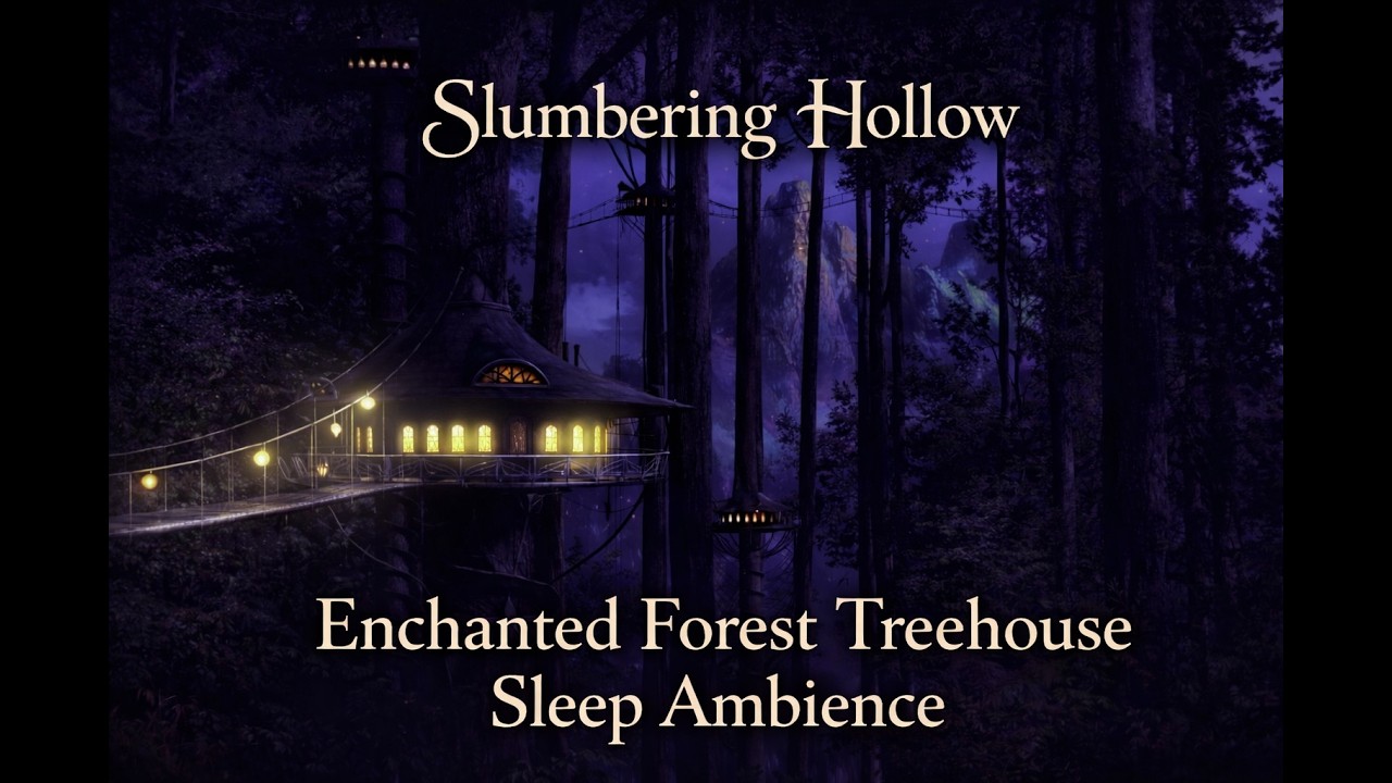 Enchanted Forest Treehouse at Night | Dark Fantasy Sleep Ambience (Crickets + Lofi)