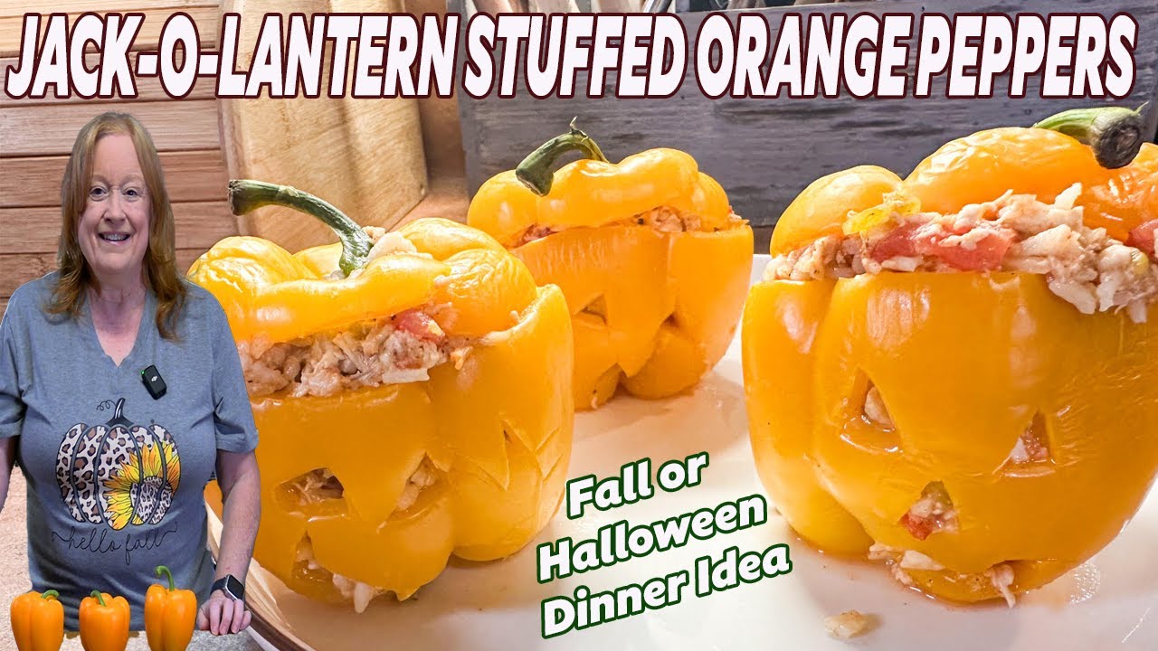 ORANGE JACK-O-LANTERN STUFFED PEPPERS FOR FALL OR HALLOWEEN Dinner Ideas