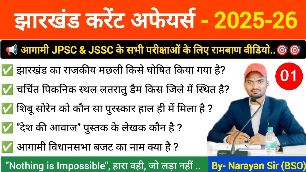 झारखंड करेंट अफेयर्स | Jharkhand Current Affairs Set 01 | Jharkhand Gk | झारखंड GK#studywithnarayan