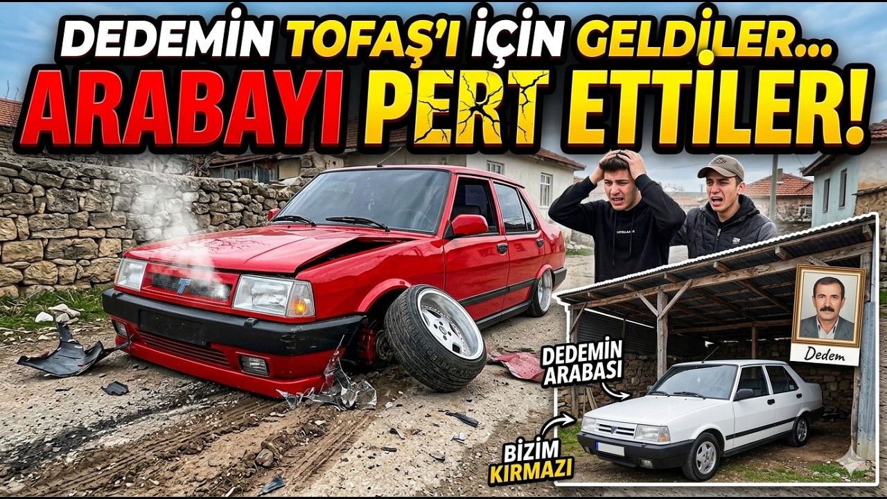 RAHMETLİ DEDESİNİN TOFAŞINI ÇALIŞTIRMAK İÇİN KÖYE GELEN GENÇLER ARABAYI PERTE ÇIKARTTI