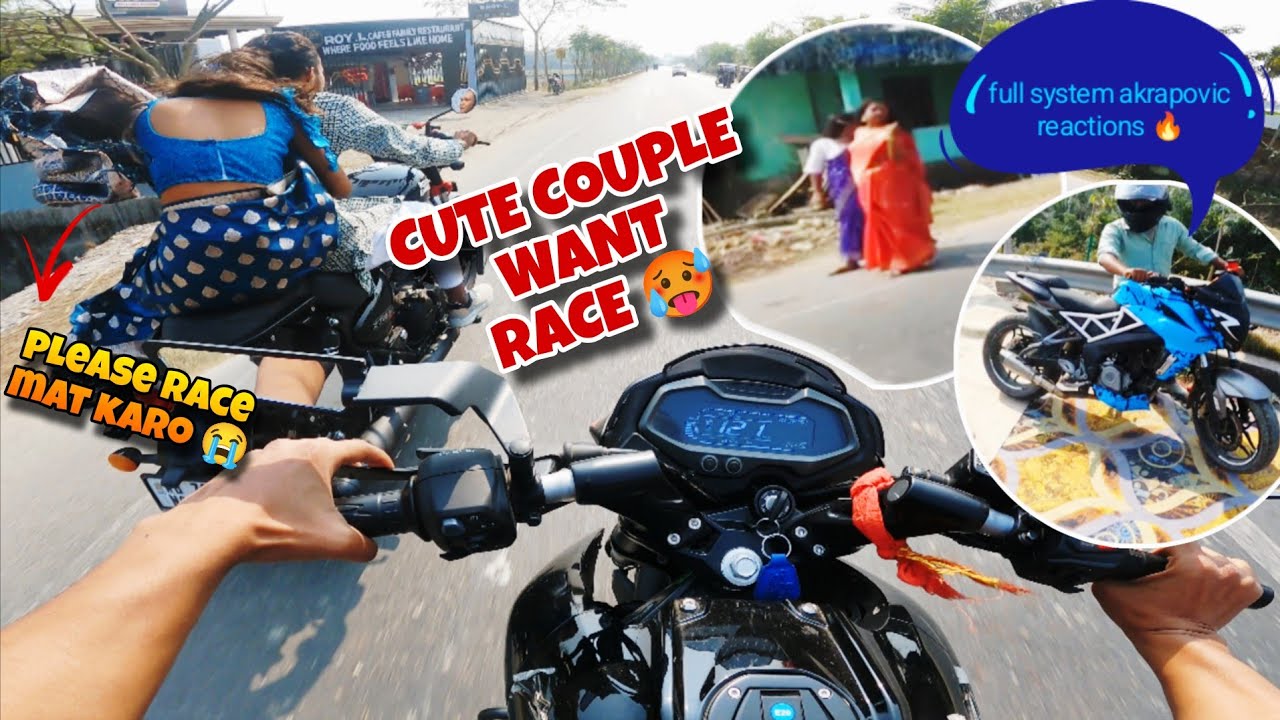 Cute couple want to race 🥵 || Full system akrapovic exhaust on Ns200 bs4 🔥